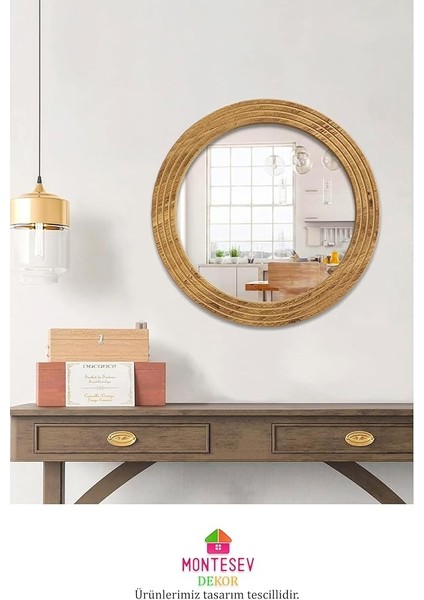 Antik Ahşap Dekoratif Ayna Yuvarlak Ayna Duvar Aynası Banyo Lavabo Aynası (Medium) fırsatları