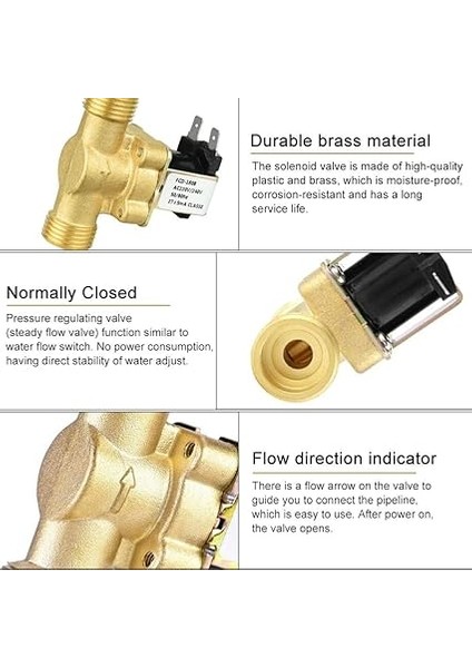 Ac 220V 1/2" Solenoid Valf, Normalde Kapalı (Nc) Pirinç Solenoid Anahtarı Içme Çeşmeleri Elektrikli Su Kontrol Vanası, Çamaşır Makinesi, Bahçe Sulama Için modelleri