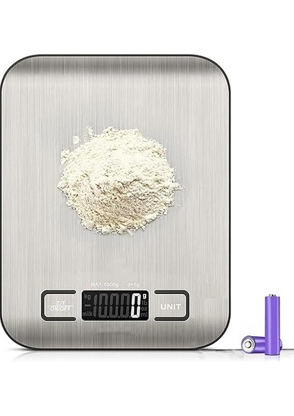 Home Dijital Mutfak Terazisi – Paslanmaz Çelik Yüzeyli Hassas Tartı, 5 kg Kapasiteli, Dara Özellikli, LCD Ekranlı, 5 Birim Dönüşümlü, Pilli,dijital Tartı