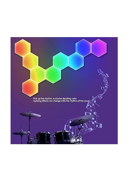 Music Syncrgb Hexled Işık Altıgen Işık Paneli, Ses Kontrollü 8 Set Rgb LED Duvar Lambası, Müzik Senkronizasyonu, Bluetooth Uygulaması ve Uzaktan Kumanda, Ev Dekorasyonu Için Altıgen Tasarım fırsatları