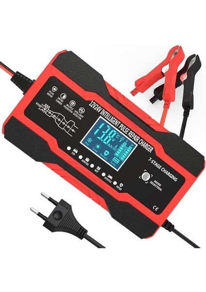 - 24V Desülfatör Akü Şarj Cihazı 10AH Jel Asitli Sulu Aküler Için (Takviye Değildir) (10AH-KIRMIZI)