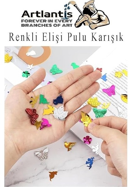 Elişi Pulu Karışık Şekilli 200 Lü 1 Paket Renkli Şekilli Pul Yanardöner Payet Pırıltılı Süs Okul Öncesi Kreş Ana Sınıfı fiyatları