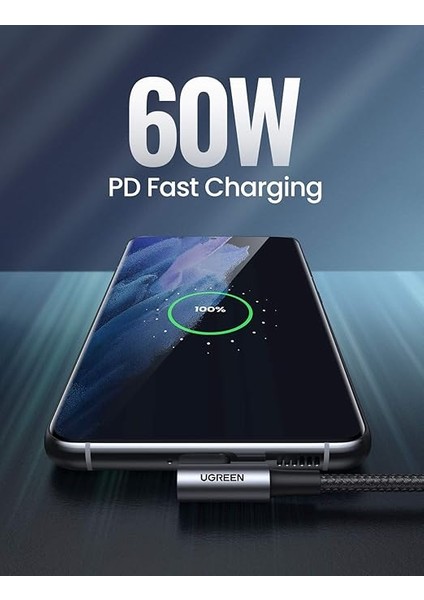 90 Derece Type-C To Type-C 60W Data ve Şarj Kablosu 1 Metre modelleri