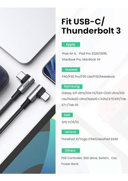 90 Derece Type-C To Type-C 60W Data ve Şarj Kablosu 1 Metre indirimleri