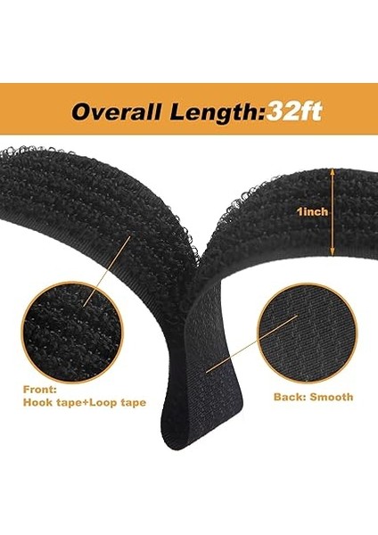 10 M x 2,5 cm Cırt Cırtlı Bant, 50 Tokalı, Serbest Kesim Uzunluğu, Cırt Cırtlı Kablo Bağı, Tekrar Kapatılabilir, Cırt Cırtlı Bant, Siyah modelleri