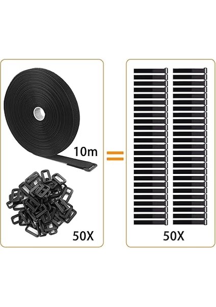 10 M x 2,5 cm Cırt Cırtlı Bant, 50 Tokalı, Serbest Kesim Uzunluğu, Cırt Cırtlı Kablo Bağı, Tekrar Kapatılabilir, Cırt Cırtlı Bant, Siyah indirimleri