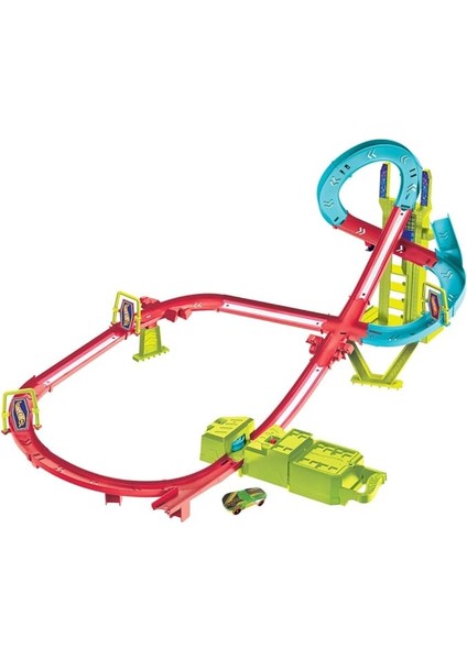 Wheels Pist Seti, Hot Wheels Neon Yarışlar Çoklu Yarış Heyecanı Pist Seti,1 Adet Araba, Motorlu Hızlandırıcı, Bir Veya Birden Çok Arabayla Oyun, Oyuncak Depolama, HPC07