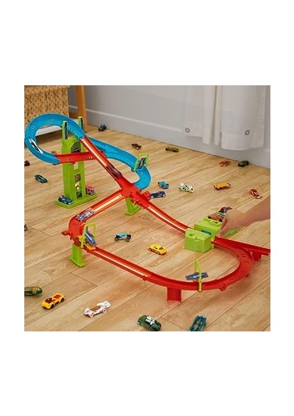 Wheels Pist Seti, Hot Wheels Neon Yarışlar Çoklu Yarış Heyecanı Pist Seti,1 Adet Araba, Motorlu Hızlandırıcı, Bir Veya Birden Çok Arabayla Oyun, Oyuncak Depolama, HPC07 fırsatları