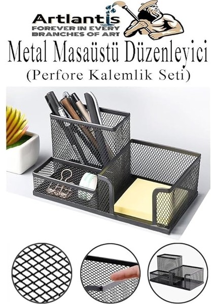 Metal Kalemlik Seti 3 Lü Kombo 1 Paket Fileli Perfore Siyah Kalemlik Ataşlık Kağıtlık Küpnotluk Düzenleyici fiyatları