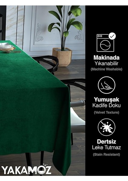 Zümrüt Yeşili Kadife Dokulu Masa Örtüsü Dertsiz Velvet Touch Serisi modelleri