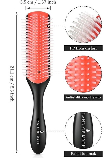 Of Myth - LOM1211 Styling Brush 9 Sıra Şekillendirme Fırçası Curly Girl Kıvırcık Kız Metodu Fırçası (Siyah) modelleri