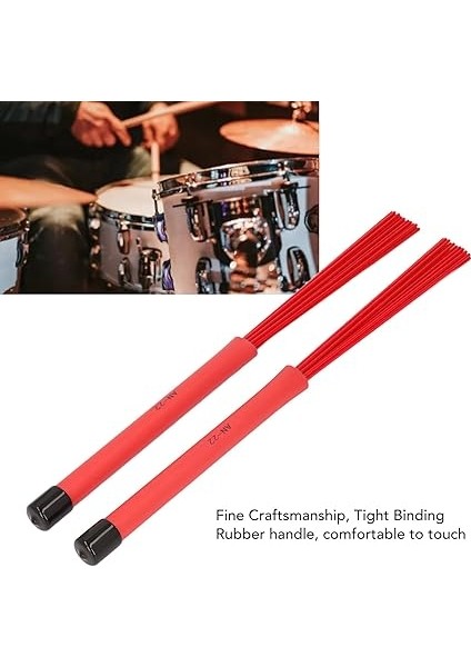 Fırçası Geri Çekilebilir Plastik Kıllar Kauçuk Saplı Baget Fırça Davul Aksesuarları Perküsyon Aletleri (Kırmızı) fiyatları