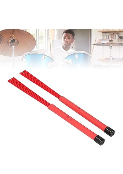 Fırçası Geri Çekilebilir Plastik Kıllar Kauçuk Saplı Baget Fırça Davul Aksesuarları Perküsyon Aletleri (Kırmızı) fırsatları