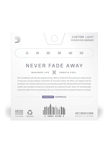 Gitar Telleri - Xs Fosfor Bronz Kaplamalı Akustik Gitar Telleri - XSAPB1152 - Tuning Stabilitesi ile Daha Fazla Kopma Mukavemeti - 6 Telli Gitar Için - 11-52 Özel Işık fiyatları