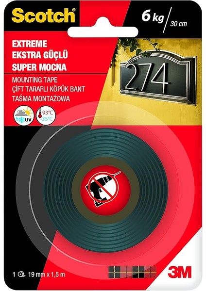 4002 Extra Güçlü Montaj Bandı 19MM x 1, 5m