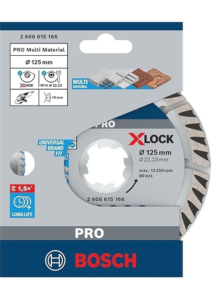 Professional Elmas Kesme Diski, Standart (Evrensel, X-Lock, Delik Çapı: 22,23 Mm, Kesme Genişliği 2 Mm), 2608615166, Gri, 12,5 cm fiyatları
