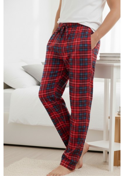 2’li Takım Erkek Kareli Pijama Altı Cepli Bol Kalıp Lastikli Ipli Yumuşak Relax Fit Yeşil-Kırmızı Alt modelleri