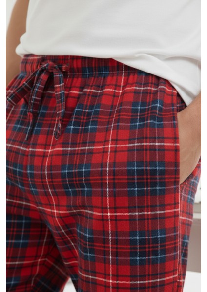 2’li Takım Erkek Kareli Pijama Altı Cepli Bol Kalıp Lastikli Ipli Yumuşak Relax Fit Yeşil-Kırmızı Alt