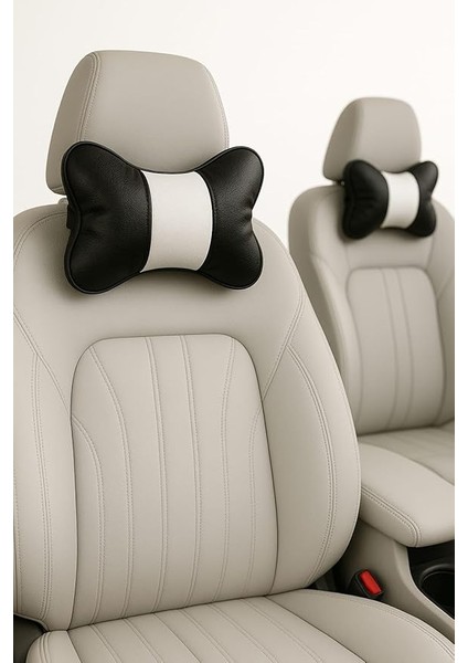 Oto Boyun Yastığı Seti Ortopedik Araç Içi Seyahat Yastığı (Beyaz)