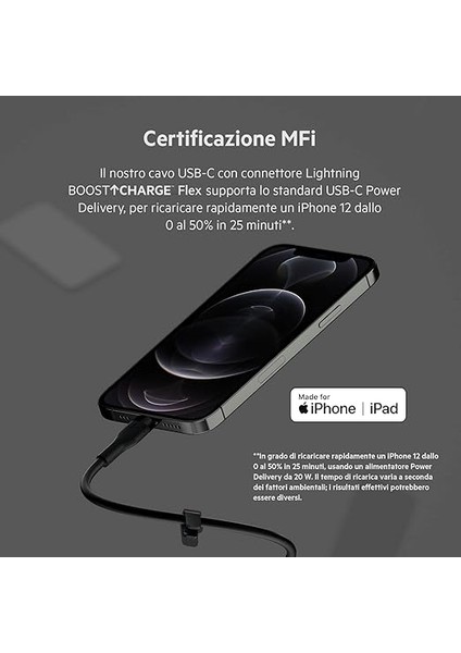 Boostcharge Flex Silikon USB Tip C - Yıldırım Kablosu (3M/10FT), Mfi Sertifikalı 20W Hızlı Şarj Pd Güç Dağıtımı - Siyah fiyatları