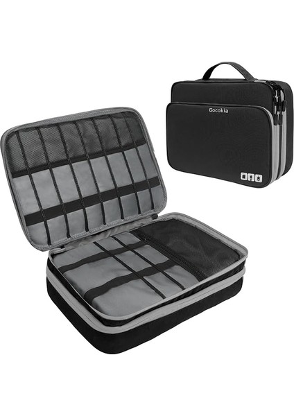 Travel Cable Organizer Bag, 3 Layer X-Large Capacity Electronics Accessories Cord Storage Case Bag For Cables, Sd Card,chargers, Power Bank, Cellphone,tablet(10.2")-Black