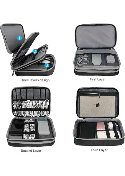 Travel Cable Organizer Bag, 3 Layer X-Large Capacity Electronics Accessories Cord Storage Case Bag For Cables, Sd Card,chargers, Power Bank, Cellphone,tablet(10.2")-Black fiyatları