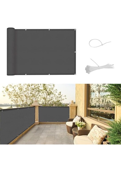 Guard Balkon Gizlilik EKRANI,75X500CM Pes Uv Korumalı Balkon Brandası, Hava Şartlarına Dayanıklı, Kablo Bağı Dahil(Antrasit)