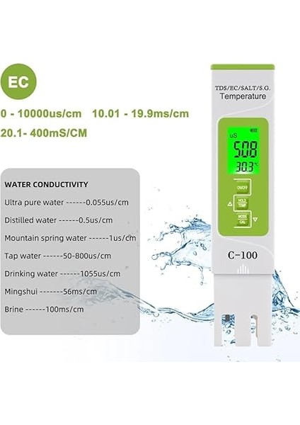 5'i 1 Arada Tuz Ölçer Tds/ec/tuzluluk/sg/sıcaklık Dijital Deniz Suyu Kalitesi Cihazı Havuzlar Için modelleri