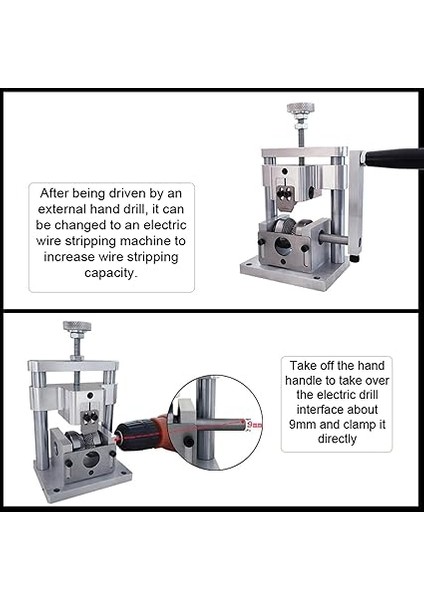 Taşınabilir Ev Tipi Tel Soyma Makinesi Alüminyum Alaşımlı Manuel Tel Soyma Aleti Hurda Bakır Kablo Soyma Makinesi El Kranklı El Elektrikli Matkap ile 2-20MM Tel Için Kullanın modelleri