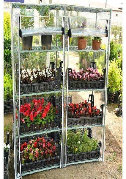 Katlı Mini Sera, Pvc Şeffaf Örtülü, Çiçek ve Bitki Yetiştirme Rafı, 2 Bölmeli fırsatları