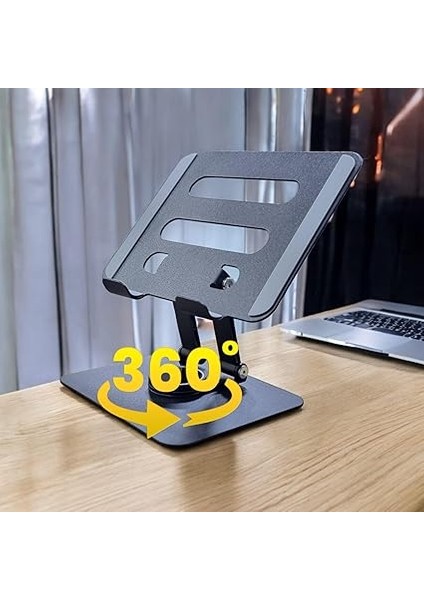 360 Derece Sonsuz Pozisyonda Dönebilen Katlanabilir Metal Alaşımlı Yükseklik ve Açı Ayarlı Kaydırmaz Tablet Notebook ve Laptop Standı (Tablet Standı N03) fiyatları