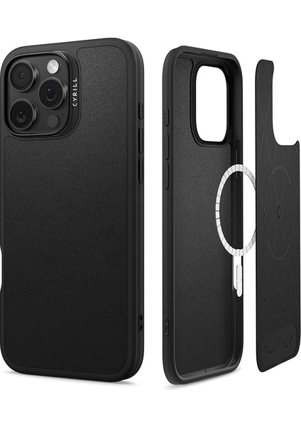 Ciel By Cyrıll iPhone 16 Pro Max ile Uyumlu Magsafe Kılıf Kajuk Mag Hava Kanalı Teknolojisi Askeri Sınıf Koruma Black Vegan Deri Kapak - ACS08395