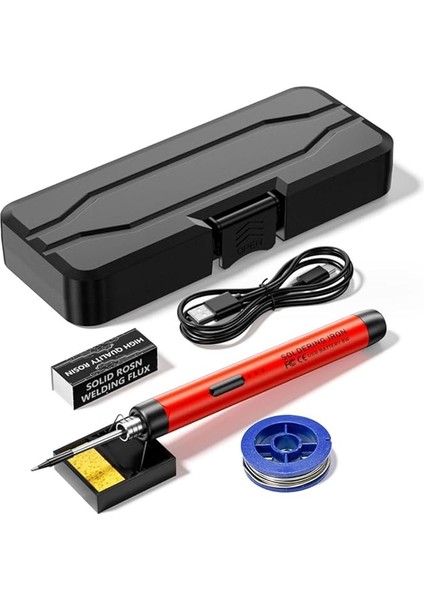 Taşınabilir Akıllı Elektrikli Havya Çok Fonksiyonlu Lehimleme Kaynak Kalemi, Lehimleme Onarımı ve Bakım Kullanımı Için 300-450 ° Sıcaklık Ayarlama Fonksiyonu ile Kırmızı Havya Seti