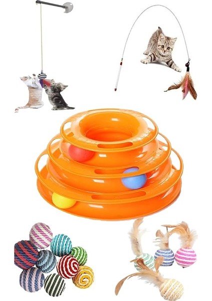 5 Li Set 1 Adet 3 Katlı 1 Adet 90 cm Olta 1 Adet Tüylü Top 1 Adet Vantuzlu Olta 1 Adet Ip Sarma Top