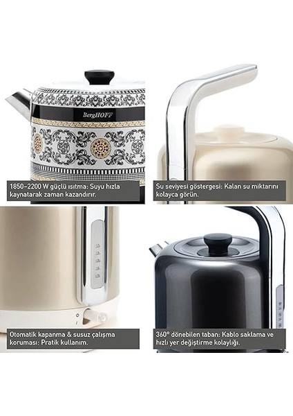 Gem Royal Margery 1.7 L Kettle – 2200 W, Paslanmaz Çelik | Desenli fırsatları