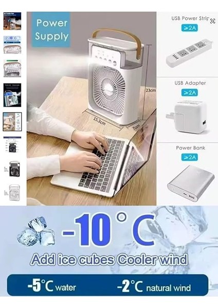 Vantilatör Mini Fan 5 Spreyli Su Püskürtmeli 600 ml Buhar Makinesi Nemlendirici Mini Klima Rgb fiyatları
