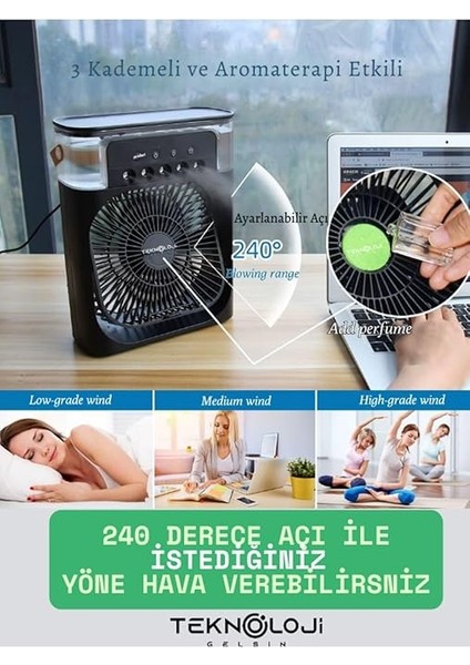 Vantilatör Mini Fan 5 Spreyli Su Püskürtmeli 600 ml Buhar Makinesi Nemlendirici Mini Klima Rgb fırsatları