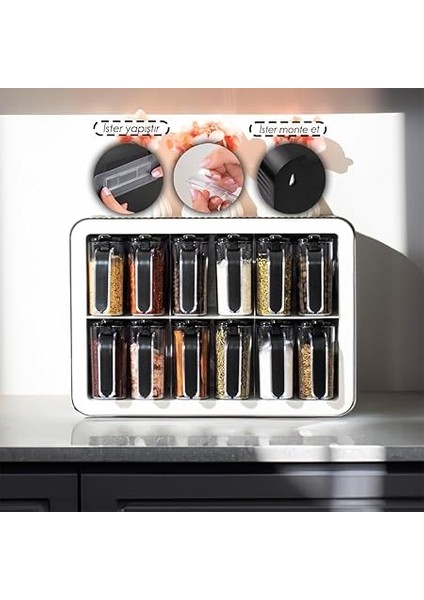 Baharatlık Takımı, Kaşıklı Kapaklı ve Kendinden Yapışkanlı (Siyah-Beyaz) modelleri