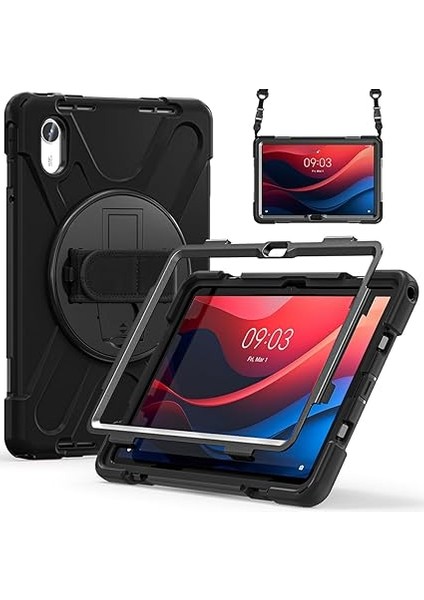 Lenovo Tab M11 TB-330FU ile Uyumlu Kılıf El Tutamaçlı Standlı Full 360 Koruma Z-Defender Rugged Tablet Kılıf Siyah modelleri
