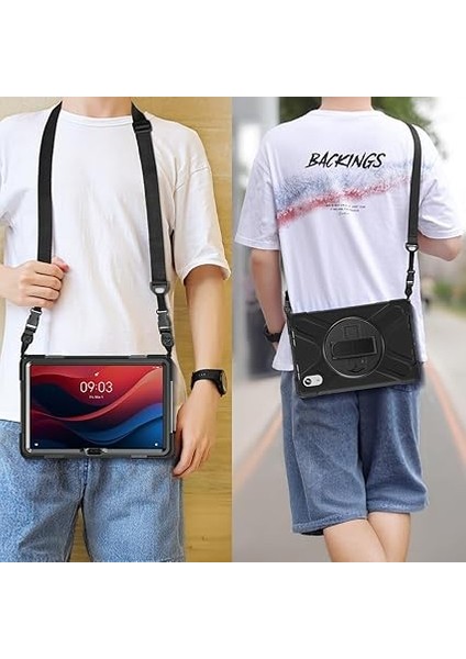 Lenovo Tab M11 TB-330FU ile Uyumlu Kılıf El Tutamaçlı Standlı Full 360 Koruma Z-Defender Rugged Tablet Kılıf Siyah fırsatları