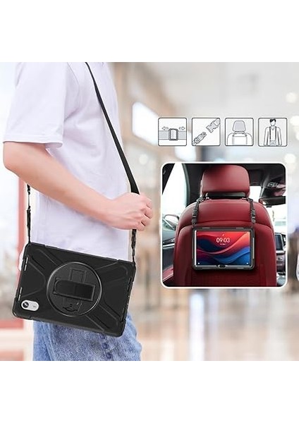 Lenovo Tab M11 TB-330FU ile Uyumlu Kılıf El Tutamaçlı Standlı Full 360 Koruma Z-Defender Rugged Tablet Kılıf Siyah indirimleri