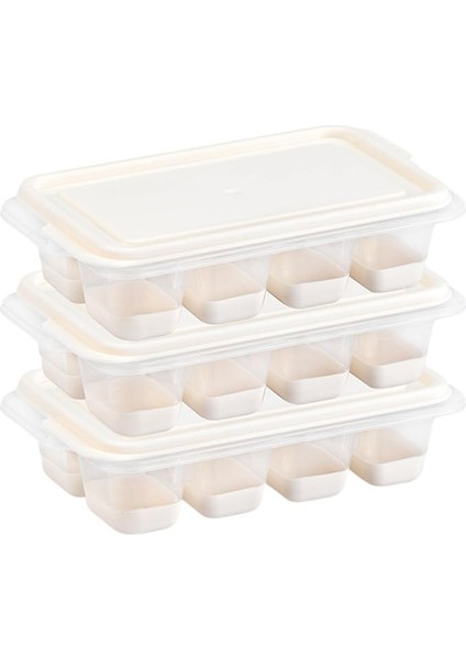 Mini Kapaklı Silikon Buzluk - Kolay Çıkarım, Güvenli Istifleme, Kompakt Tasarım, Kırılmaz, Gıdayla Uyumlu, Üst Üste Dizilebilir Pratik Buz Haznesi (Krem)