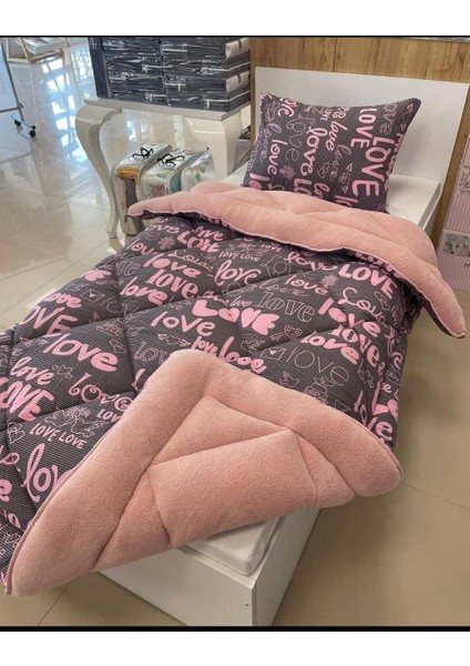 Veloria Pamuklu Çift Taraflı Desenli Tek Kişilik Yorgan ve Yastık Kılıfı Seti / Uyku Seti