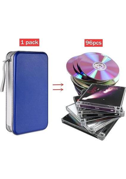 DVD Kılıfı, 96 Kapasiteli CD Kılıfı Taşınabilir CD Kılıfı Tutucu Depolama Sert Plastik DVD CD Cüzdan Tutucu Araba Için Düzenleyici (Mavi) fiyatları