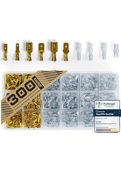 Elektrik Konnektörleri Seti 300 Parça - 2,8 mm I 4,8 mm I 6,3 mm - Saklama Kutusu - Izoleli Konnektörler - Erkek-Dişi Terminaller - Sıkma Terminalleri