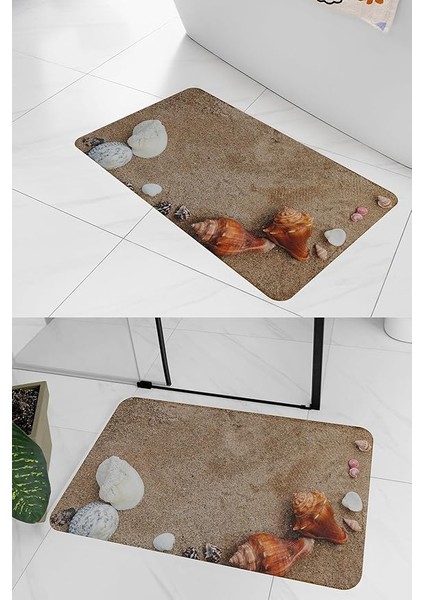 3D Desenli Iç Dış Mekan Kullanıma Uygun Kaymaz Su Emici Üç Katmanlı Abdest Paspası Banyo Paspası (Deniz Kabuğu) fırsatları