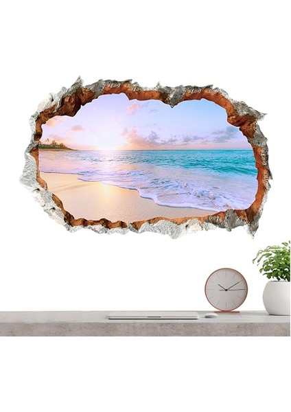 Deniz Plaj Duvar Sticker,plaj Sahne Duvar Sticker - Deniz Manzarası Çubuk Duvar Kağıdı | Yapışkanlı Deniz Manzarası Kırık Delik Sandy Beach Duvar Çıkartması Pencere Duvar Duvar Oturma Odası Için