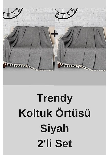 Concept Trendy Koltuk Örtüsü Siyah 2'li Set - 170X230CM