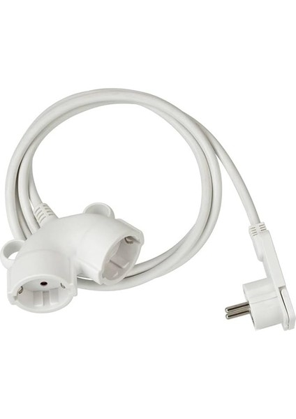 Kaliteli Plastik Uzatma Kablosu, Yassı Fişli (Iç Mekan Için Çoklu Fiş, 3 M Kablo, Çift Priz, 2 Bölmeli) Beyaz