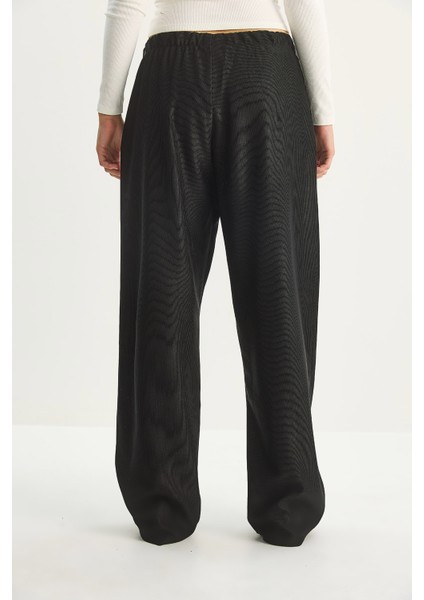 Kadın Beli Lastikli Cep Detaylı Fitilli Palazzo Pantolon